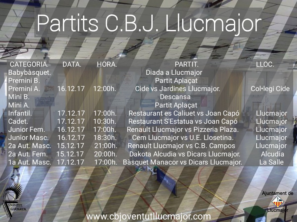 cbj_llucmajor's tweet photo. Aquí teniu els horaris d'aquesta setmana. A part, avui dimarts també estan jugan els nostres juniors. Molta sort a tots! https://t.co/VjDqIKdglV