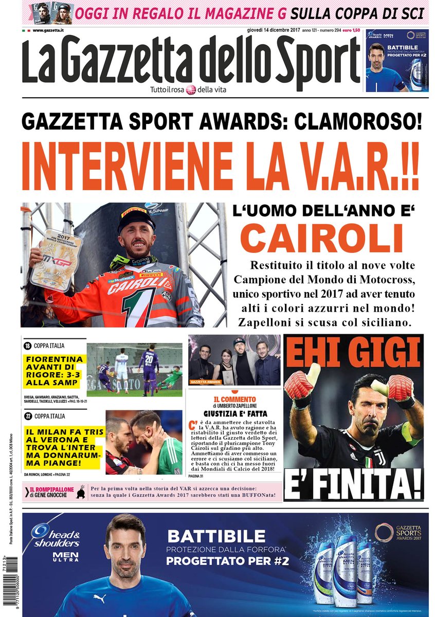 stefanotaglioni's tweet photo. In esclusiva la prima pagina della Gazza di domani!! Bravo @uzapelloni l'importante è saper riconoscere gli errori! @gianluigibuffon https://t.co/eLbdnFIiFw