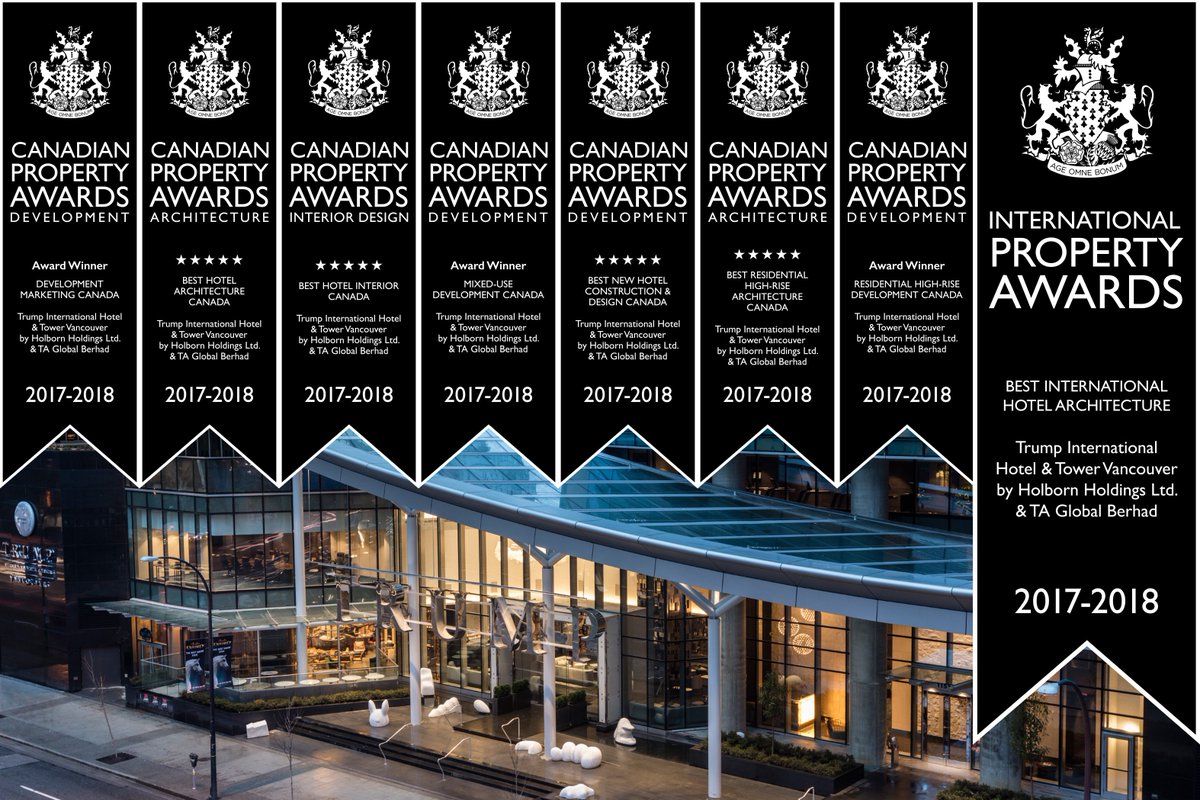 HolbornGrp's tweet photo. #elevatinglifestyles // That's a wrap for 2017!
@TrumpVancouver has won the International @Property_Awards ๐ held in #London, #England for Best International #HotelArchitecture and 7 other awards (4 of which are 5-star #awards representing #Canada)
https://t.co/2aVbUqMP0o https://t.co/z96vPNI6eF