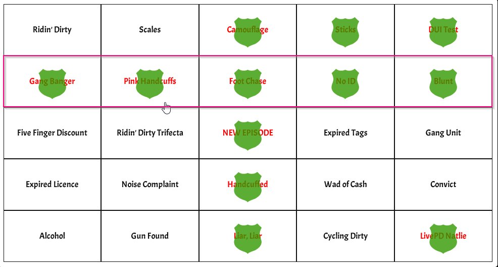 #livepd #livepdbingo #livepdnation And the gang banger brawl, and Rebecca Loeb's pink handcuffs give Big Daddy a second bingo on this card!!!