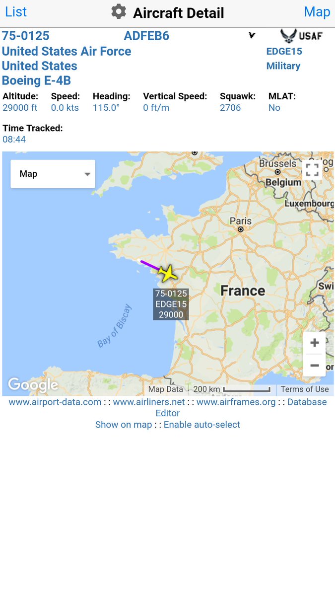 Aircraft Spots Back On The Map 29 000 Feet Over France Headed For Egypt Us Air Force E 4b 75 0125 Edge15