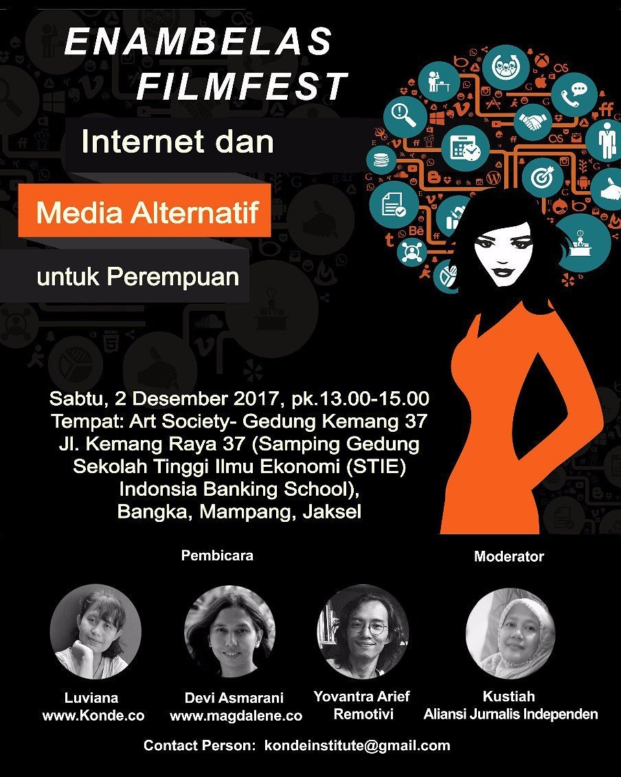 magdaleneid's tweet photo. SIANG INI! Diskusi "Internet dan Media Alternatif untuk Perempuan" yg termasuk dalam rangkaian acara #16FF bersama @dasmaran editor-in-chief Magdalene, Luviana @kondedotco dan Yovantra @remotivi. Pukul 13:00 WIB di Art Society, Kemang. Mari datang! https://t.co/MrxzZkWcb7