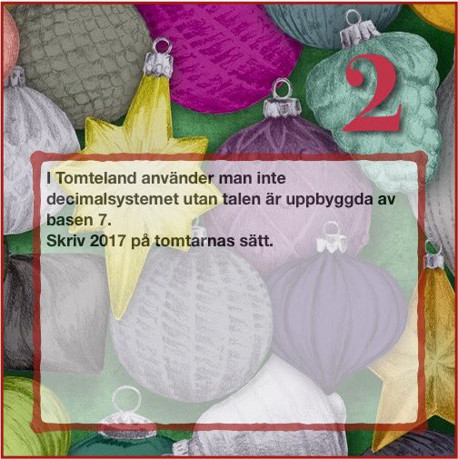 bMathJacAxd's tweet photo. Lucka2 #NämnarensAdventskalender. #NCMadvent17 #LuckaTill #GodKlur #bMath 

https://t.co/35hDb6UoX3 https://t.co/JE9mNOTNom