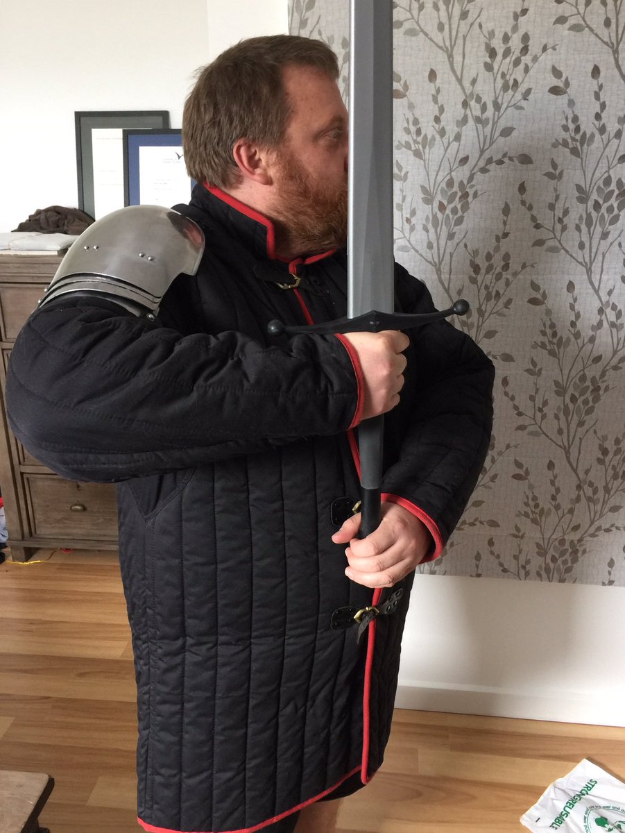 RMaxTillsley's tweet photo. Mental recharge by craft. Finished my first arming point today. #hema #longswordfencing #armour #armor #spaulders #medieval https://t.co/MlKqhgPS3m