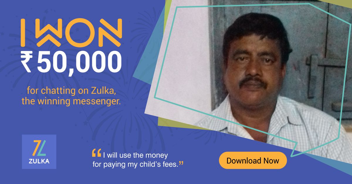 Zulkaapp's tweet photo. Congrats to M Venkata Ramana from #AndhraPradesh, #winner who won ₹50,000 on 3rd November 2017. You can be the #next winner : Download #Zulka the #winningmessenger https://t.co/PxqhUBCIEz