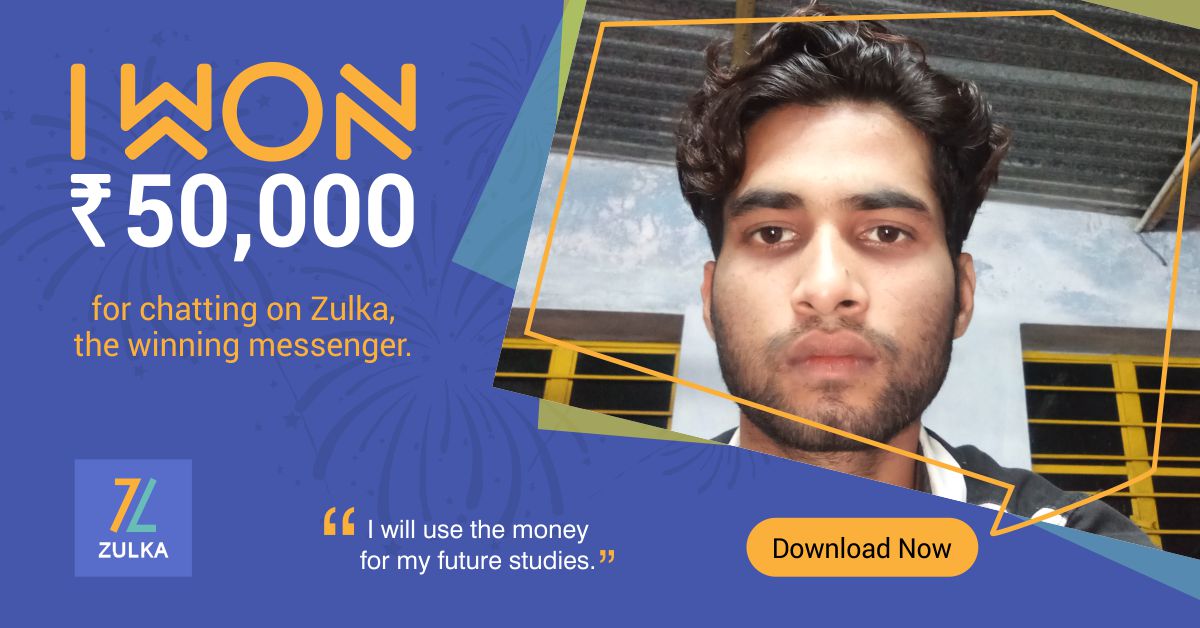 Zulkaapp's tweet photo. Congrats to Chandan Kumar #Bihar, #winner who won ₹50,000 on 17th November 2017. You can be the #next winner : Download #Zulka the #winningmessenger https://t.co/zDPPntExSE