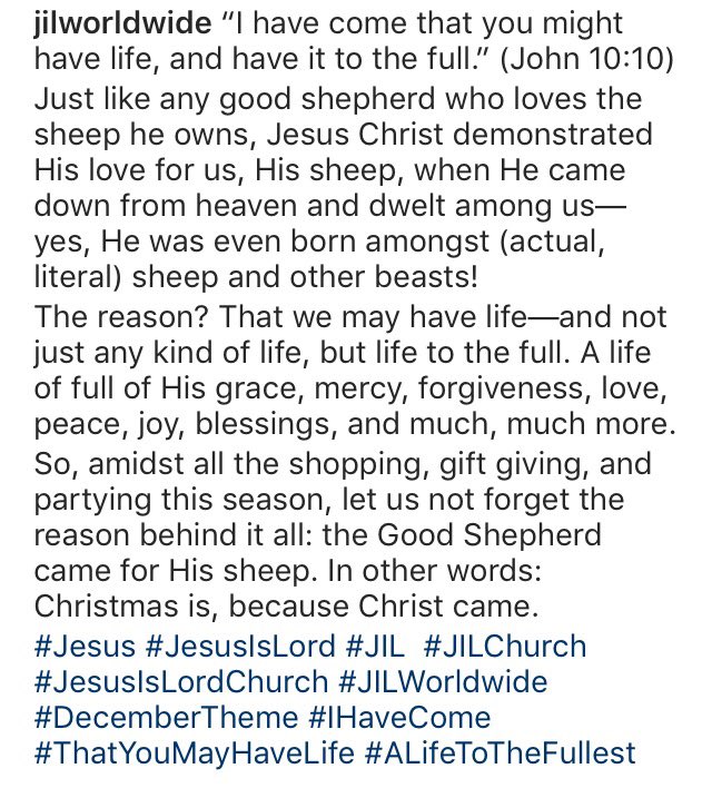 JILWorldwide's tweet photo. December: “I have come that you might have life, and have it to the full.” (John 10:10)
#Jesus #JesusIsLord #JIL #JILChurch #JesusIsLordChurch #JILWorldwide #DecemberTheme #IHaveCome #ThatYouMayHaveLife #ALifeToTheFullest https://t.co/9EhDvrXT5h
