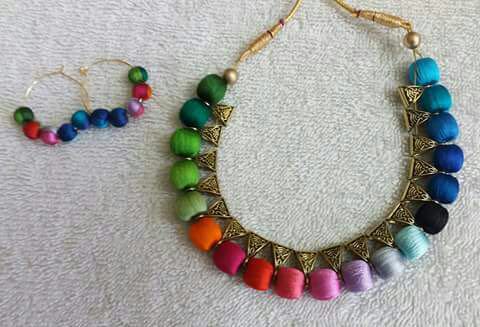 threadbySujitha's tweet photo. Multi Colour  Neckset with earrings #beads #threadbeads #neckset #silkthreadjewellry https://t.co/C9qWfCvLJL