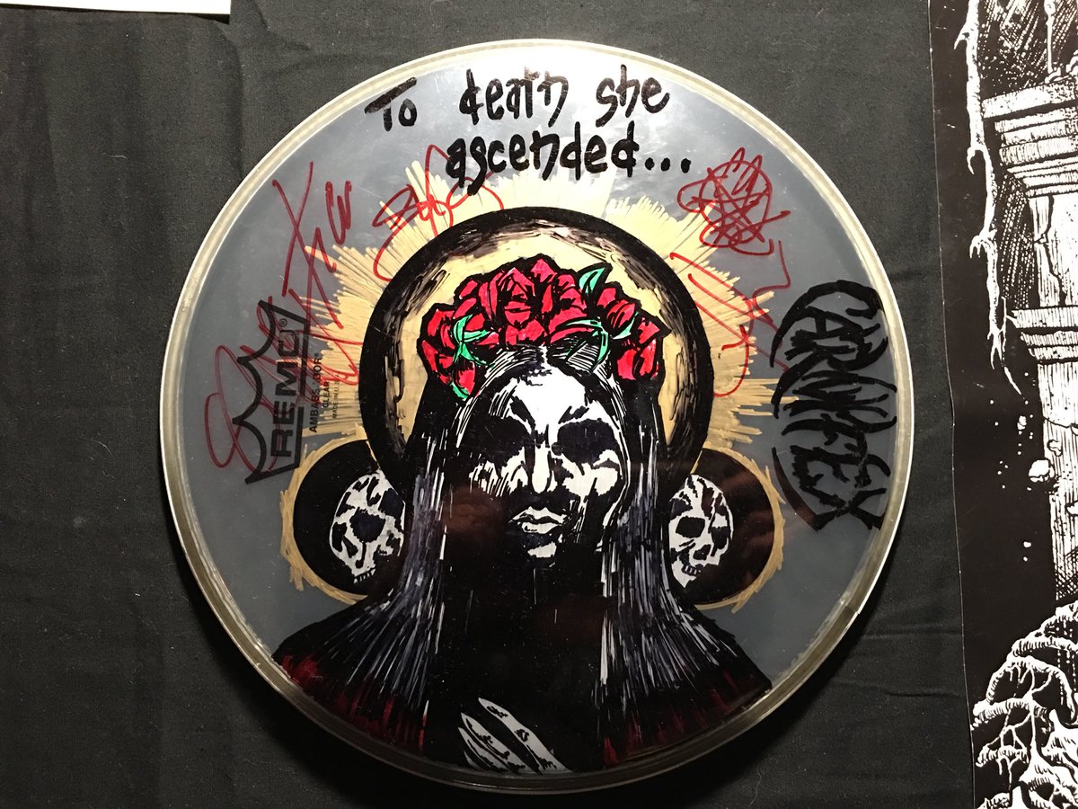 DianaDrummerGrl's tweet photo. A few more drumheads. #✍🏻 #SharpieArt #Drumsheads #iLikeToDraw🤓 #TourLife #MerchTableHangs #Carnifex #Entheos https://t.co/DGUfBNZaD3