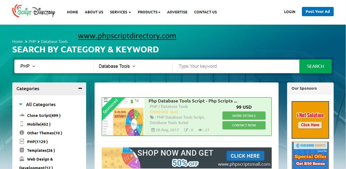 php_directory's tweet image. Place Your PHP Database tool Script in our Php Scripts Mall to succeed in your business to the globe. I assure you will find some database management tools handy and useful for your Business.
Visit Site : goo.gl/44h2na
#database_tools_scripts #phpscriptdirectory