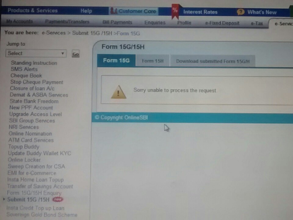 jogendrakumar08's tweet photo. @TheOfficialSBI I m trying to submit form 15G through Online banking..but it always shows"Sorry unable to process the request" pls help to resolve asap. Mob 9711510604 https://t.co/2MFGxO3Wsw