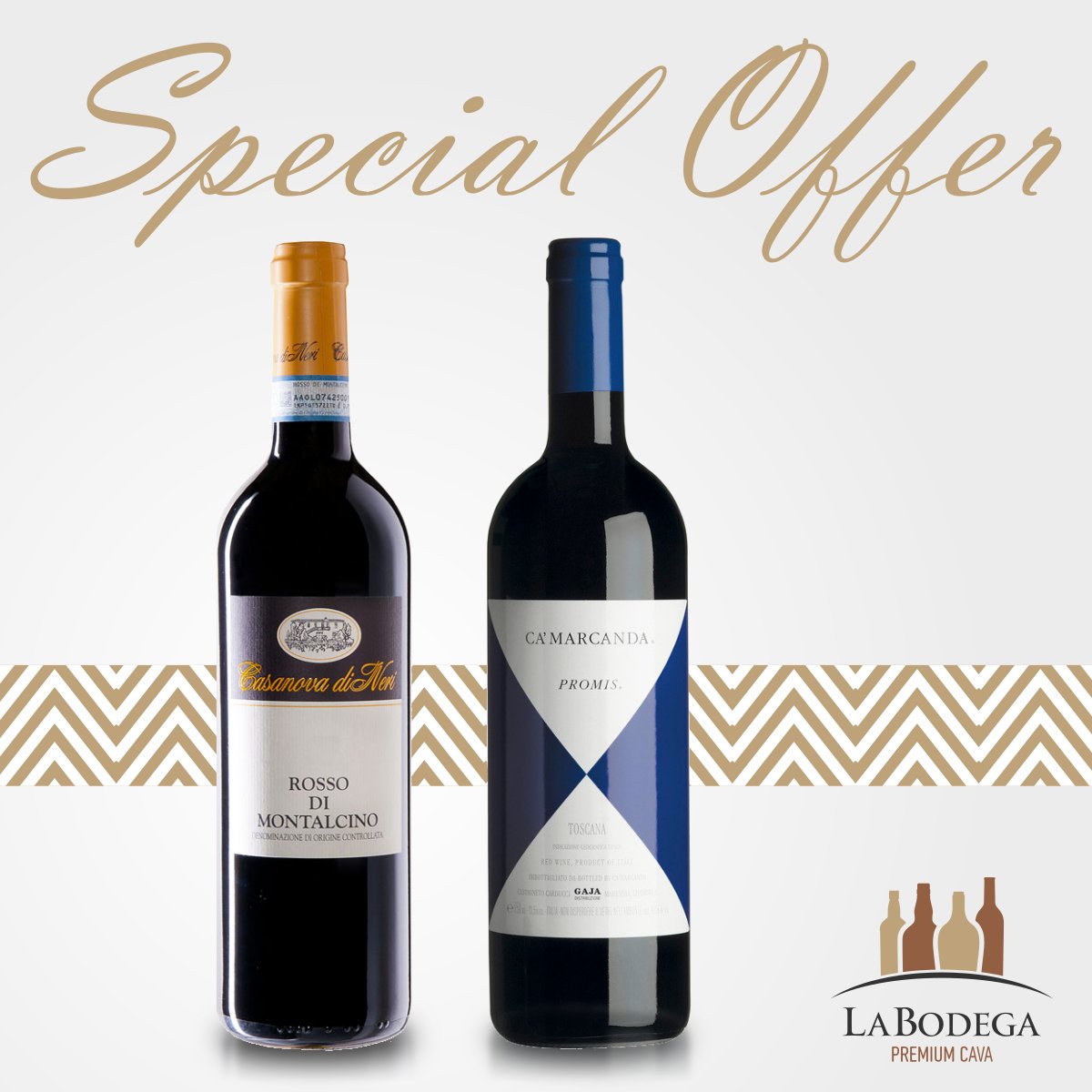 Labodegapaphos's tweet image. Two unique wines exclusive at La Bodega Premium Cava are now available on offer for a limited time only.
Don&apos;t miss them!

Casanova Di Neri - From € 24 now to € 19
Promis Gaja - From € 37 now € 29

#SpecialOffer