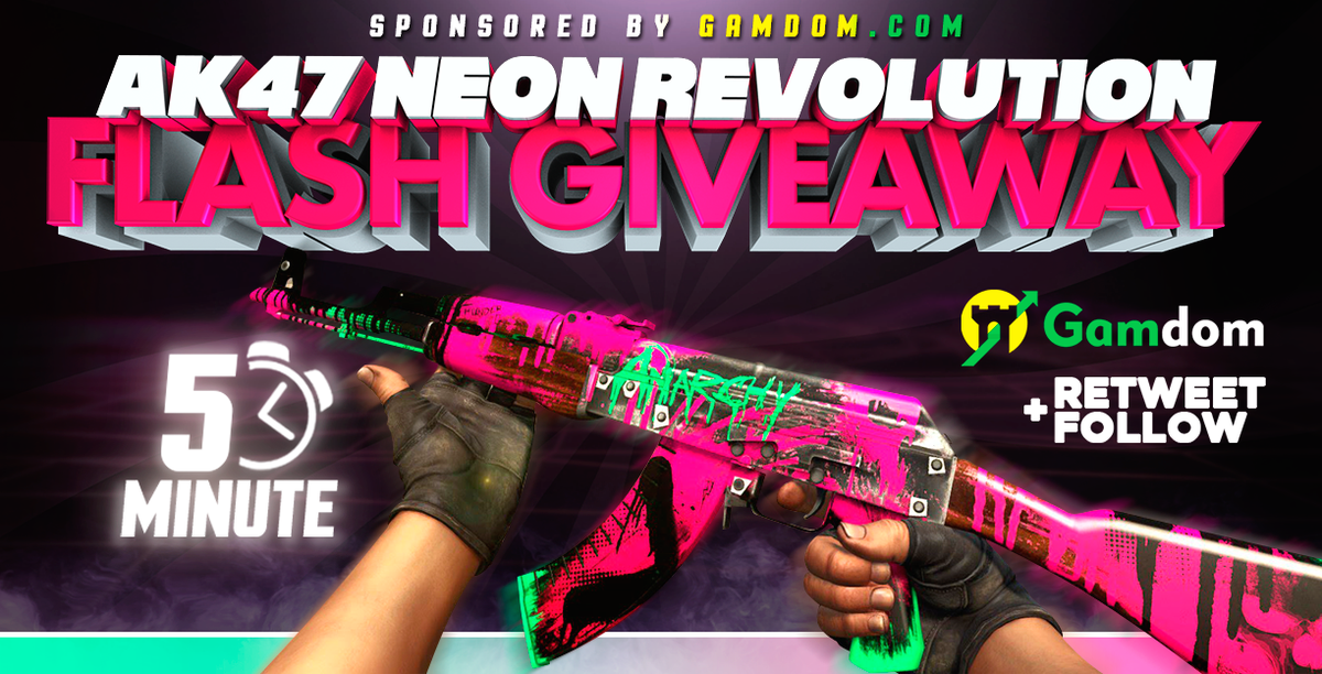 gamdom's tweet photo. ⛈️ Flash Giveaway ⛈️

🎁 Minimal Wear AK-47 | Neon Revolution 🎁

✅ Retweet
✅ Follow us
✅ Reply with 3⃣rd, 5th and Last character of your "@"Twitter(In Order)
✅ Visit https://t.co/iOPgBrB7rr

⚡️Winner will be picked in 5 minutes Good luck everyone!⚡️ https://t.co/2eEBoDqIhb
