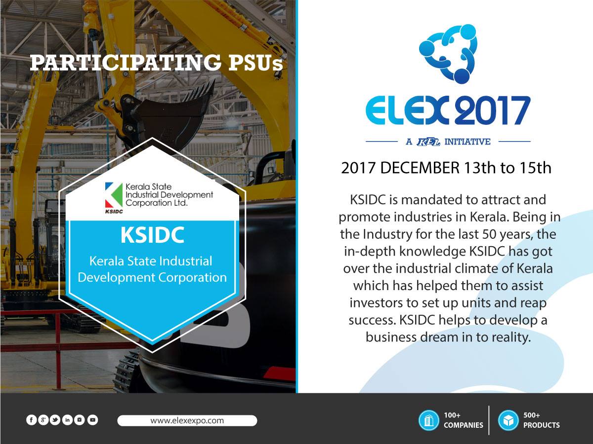 Elex2017's tweet photo. Lending Projects, Single Window Clearances, Loan for Equipment Purchase, Consultancy, these are some of the services KSIDC has been experts at. 

Know more at #Elex #2k17

#Exhibition #ElexExpo #Expo #industrial #MakeInIndia #Production #Electronics #Manufacturers #Kochi #India https://t.co/b0ARaVtX0v
