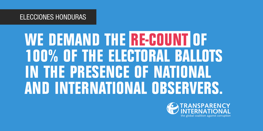 anticorruption's tweet photo. 🔴 #EleccionesHonduras: Exigimos el reconteo del 100% de las actas electorales en presencia de observadores nacionales e internacionales. #Honduras https://t.co/qxQcZHXn5e
