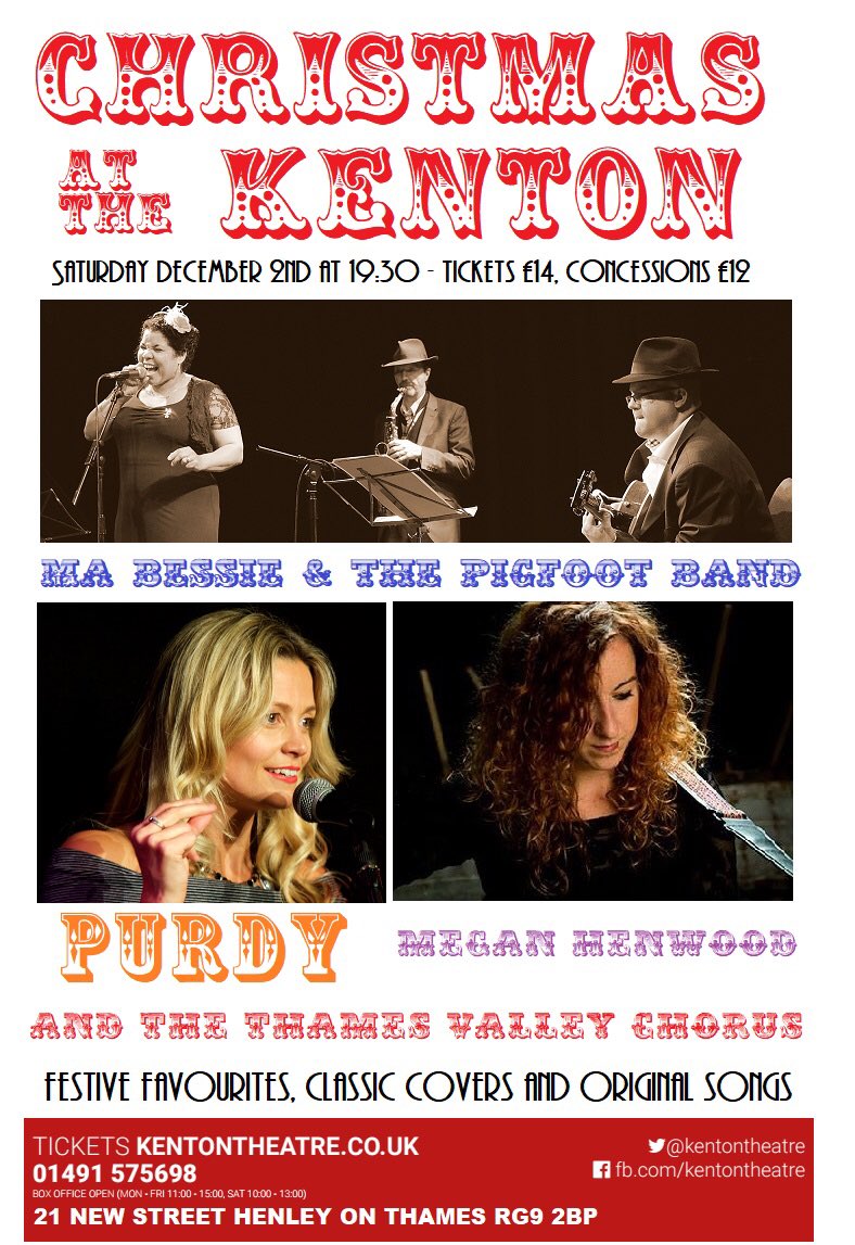 Tonight! A top music line-up with a festive reading sprinkled in. Book at kentontheatre.co.uk or on 01491575698 #Henley