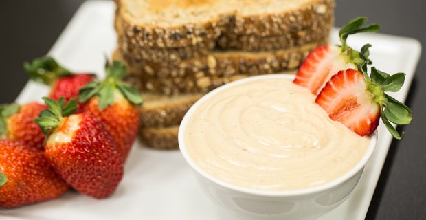Dip or spread this protein-packed peanut butter yogurt dip on your fruit, crackers, pancakes or toast in the morning - blendtec.com/recipes/peanut…