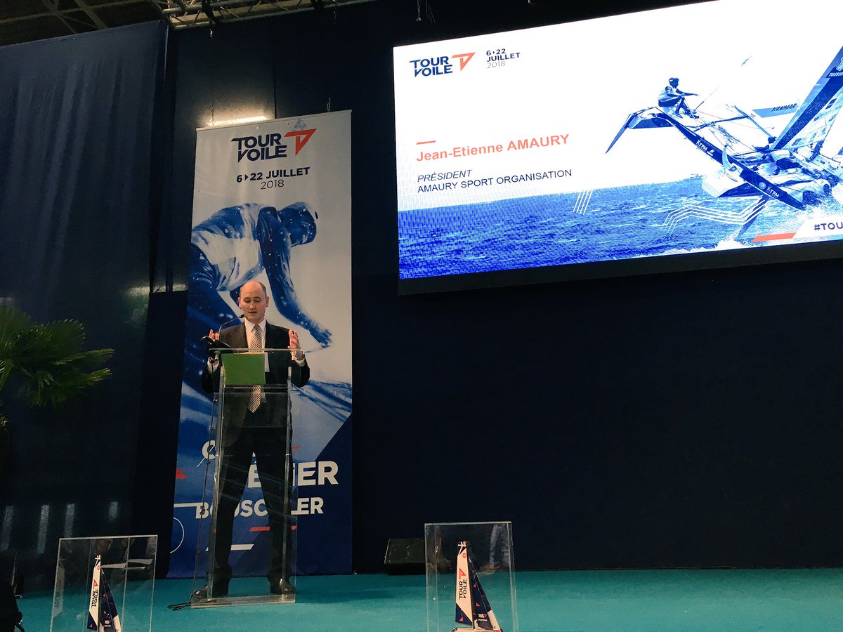tourvoile's tweet photo. Bienvenue à tous pour cette présentation du @tourvoile 2018 au salon @NauticParis ! ⛵ Jean-Etienne Amaury, président du groupe @amaurysport entre en scène. À votre avis, 🤔 qu'est-ce qui attend nos skippers ?. #TourVoile https://t.co/aftx1ntXOw