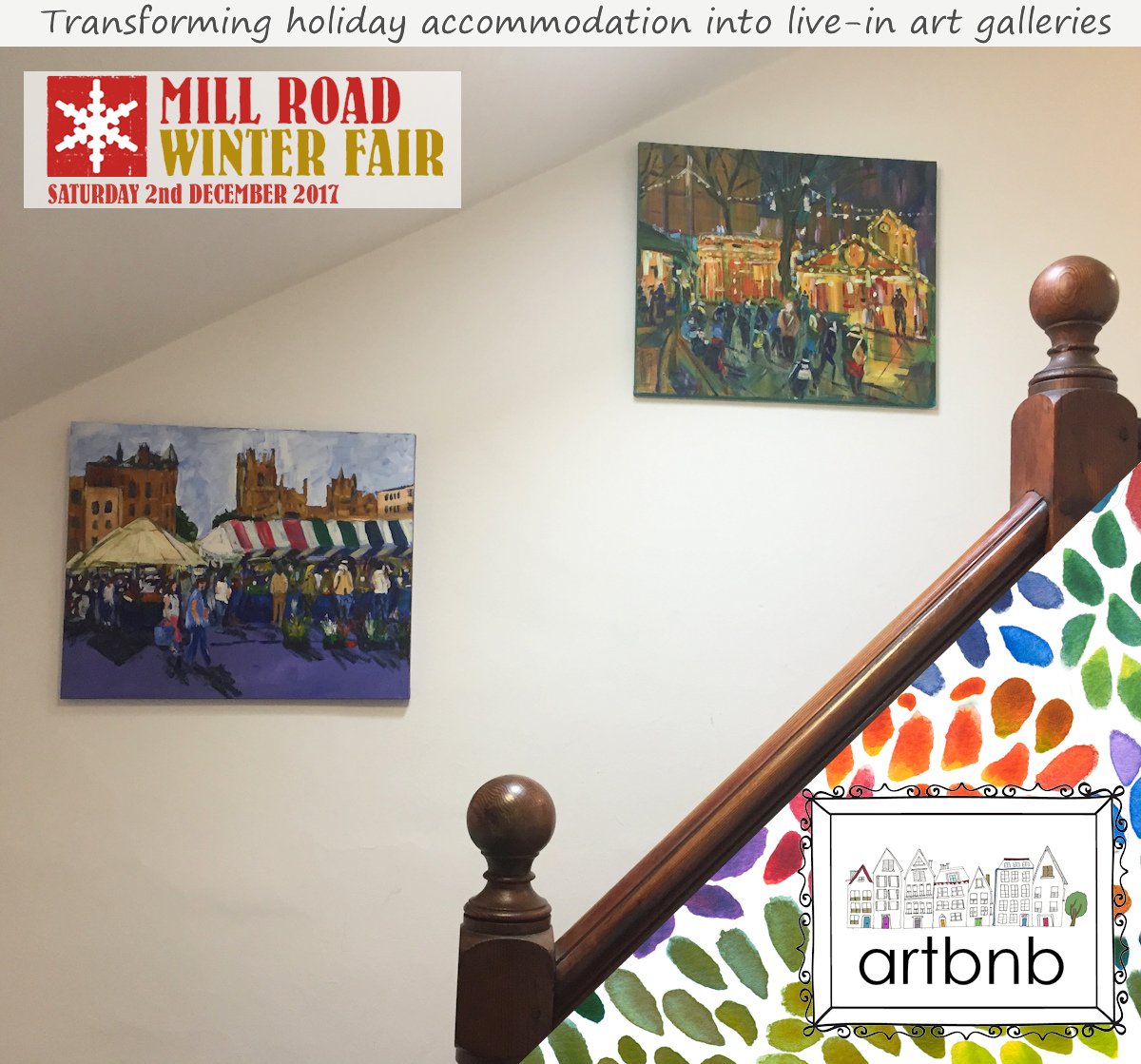 It's the <a href="/MillRoadFair/">Mill Road Winter Fair</a> today, and we are opening the doors of @peymansltd Cambridge City Rooms, 3 Mill Road, from 1-4.30pm. Come and see its artbnb transformation with the best local art, and meet artists Gerry Wilmer and Clive Dawson. We'll have hot drinks &amp; cake too! #mrwf2017