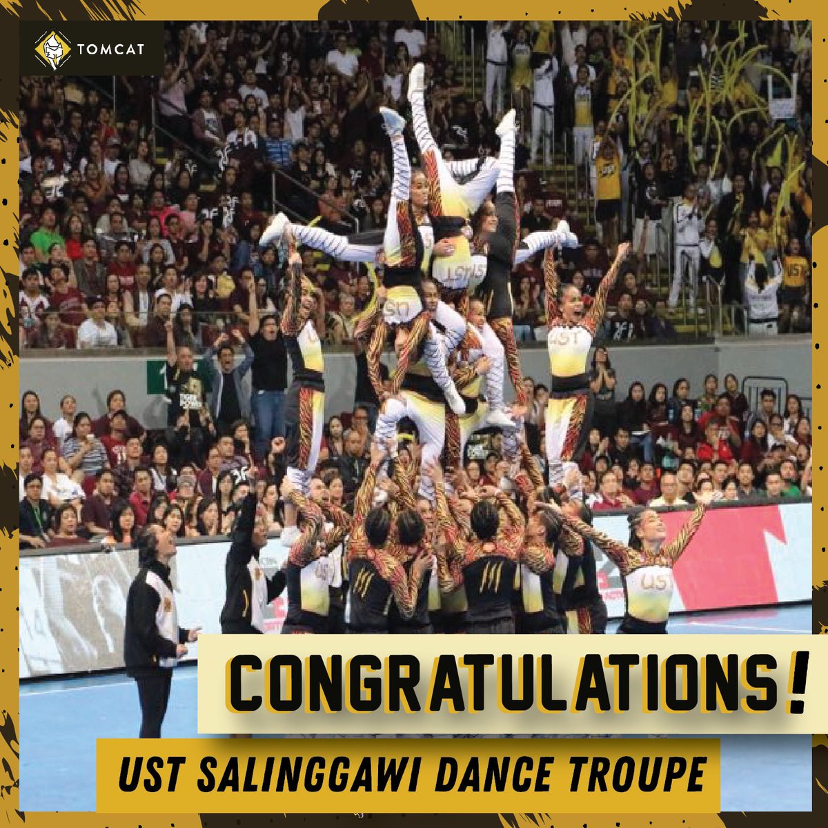 TOMCATust's tweet photo. Isang pagpupugay para sa isang labang ipinanalo ng  determinasyon at tiwala. 

Dugo’t pawis ang puhunan, para sa patuloy na paglalaban #ParaSaUSTe. 

Congratulations UST Salinggawi Dance Troupe! #UAAPCDC2017 https://t.co/eK5i9Yx586