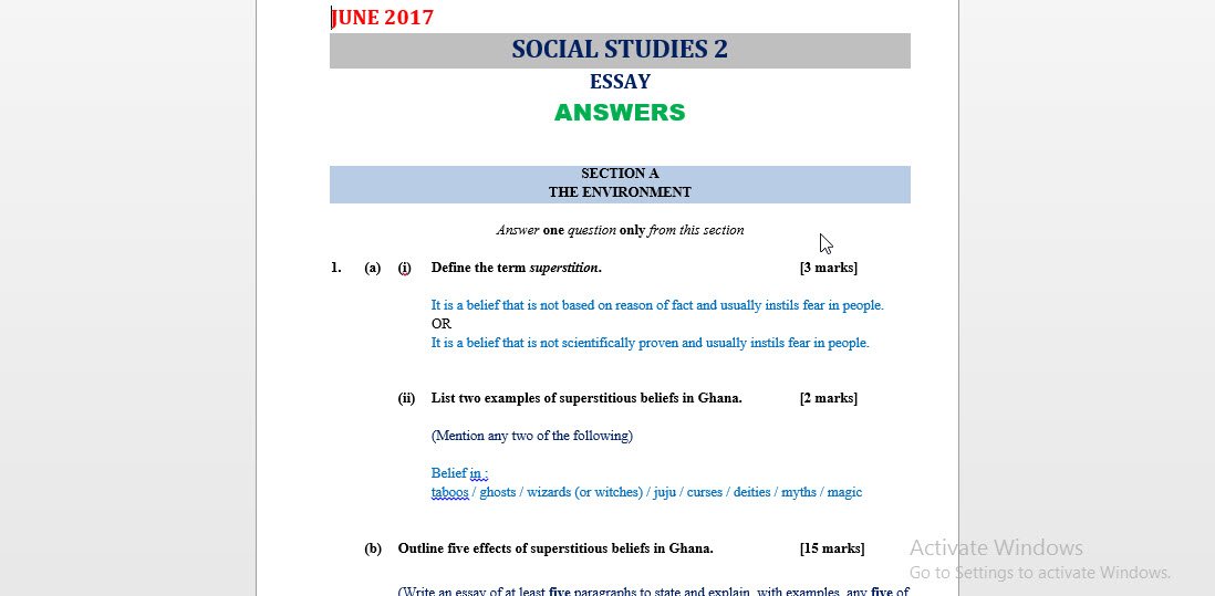 WordPublishers's tweet image. Excerpts of BECE 2017 paper 2 answers