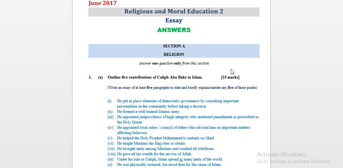 WordPublishers's tweet image. Excerpts of BECE 2017 paper 2 answers