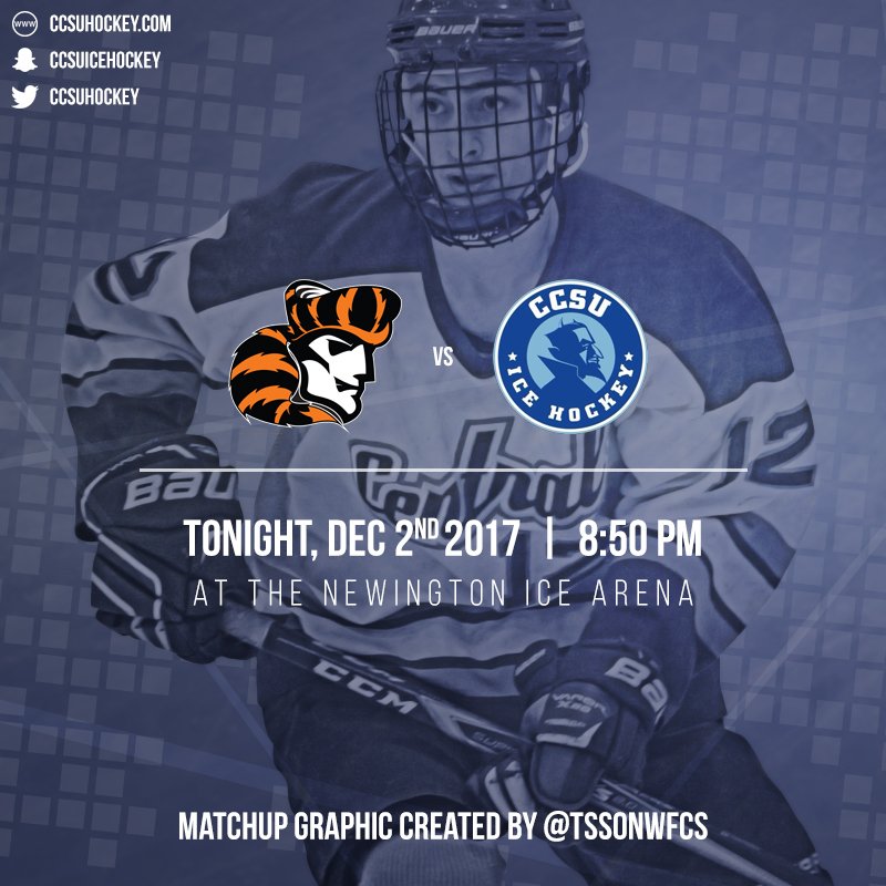 TSSonWFCS's tweet photo. Tonight! at 8:50 PM @CCSUhockey takes on @WPUHockey in an @SECHLHockey / @achamensd2 matchup! at the @NewingtonArena #CollegeHockey @RECentralCCSU @CCSUToday #CCSUGameDay https://t.co/ievogg1Pq5 https://t.co/2MoSLZ8tHm