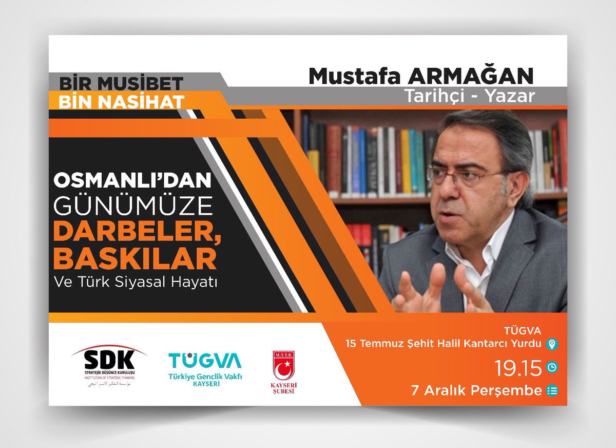 Tarihçi- Yazar Sn. Mustafa Armağan ile Türk Siyasal Hayatı ele alarak muhabbet edeceğiz. 
Birlikteliğimize sende katıl..!
#TÜGVASöyleşi