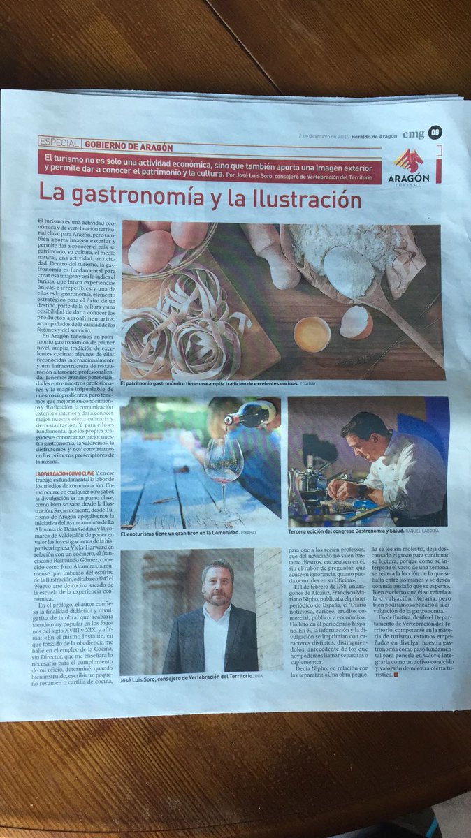JuanAltamiras's tweet photo. @HeraldoGastro recoge hoy la relevancia que para la divulgación de la cocina aragonesa tiene el trabajo coordinado de instituciones y medios de comunicación del buen trabajo de investigadores, cocineros y empresarios. @LaAlmuniadeCine @CocinerosAragon @aragonturismo @sevegancho https://t.co/qAQ42aV6Ln