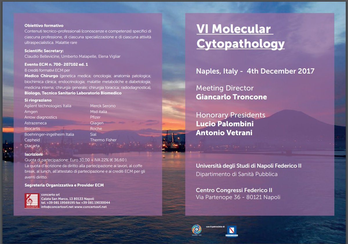 pathologyfinder's tweet photo. VI Molecular Cytopathology will be held in Naples Monday 4th, feat. @Sinchita_Roy @mayoccc @mdlozanoe @DianaEstherossi @giankitronky, Dr. Yuri Nikiforov and Dr. Nikiforova. Many topics will be covered: NGS, immunotherapy, liquid biopsy, HPV, test....stay tuned for #MolCyth17 https://t.co/nWLQycYxtx