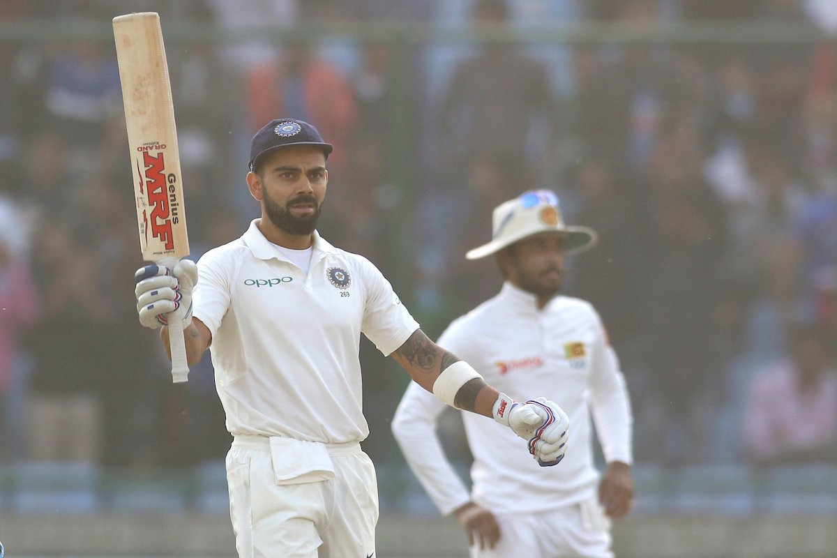 ICC's tweet photo. Passes 5,000 Test runs ✅
Scores 20th Test century ✅
8th score of 150 ✅
Not out overnight on 156* ✅

What a day it was for @imVkohli! #INDvSL https://t.co/GPwvZDRH6q