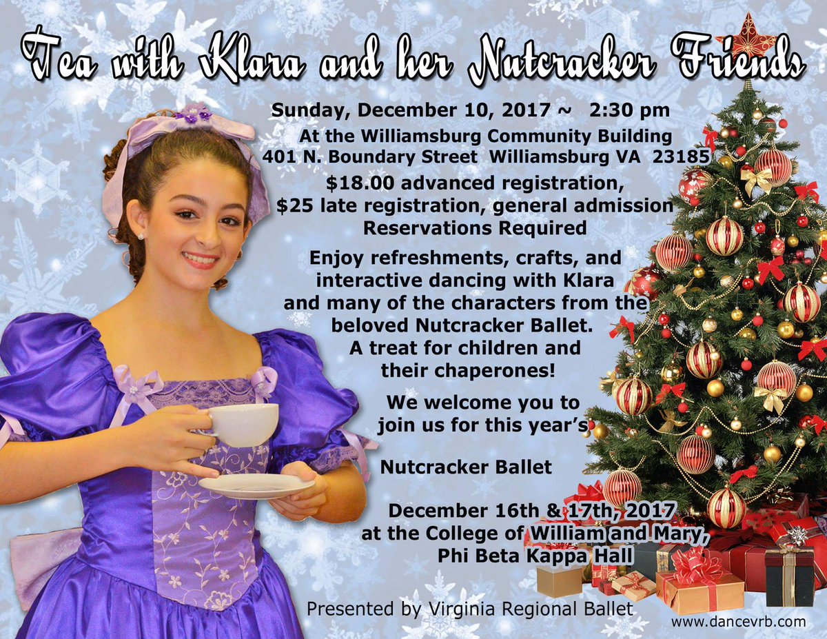 VRBallet's tweet image. Come join us for "Tea with Klara and her Nutcracker Friends". December 10th at 2:30 PM. Get your reservations at dancecvrb.com