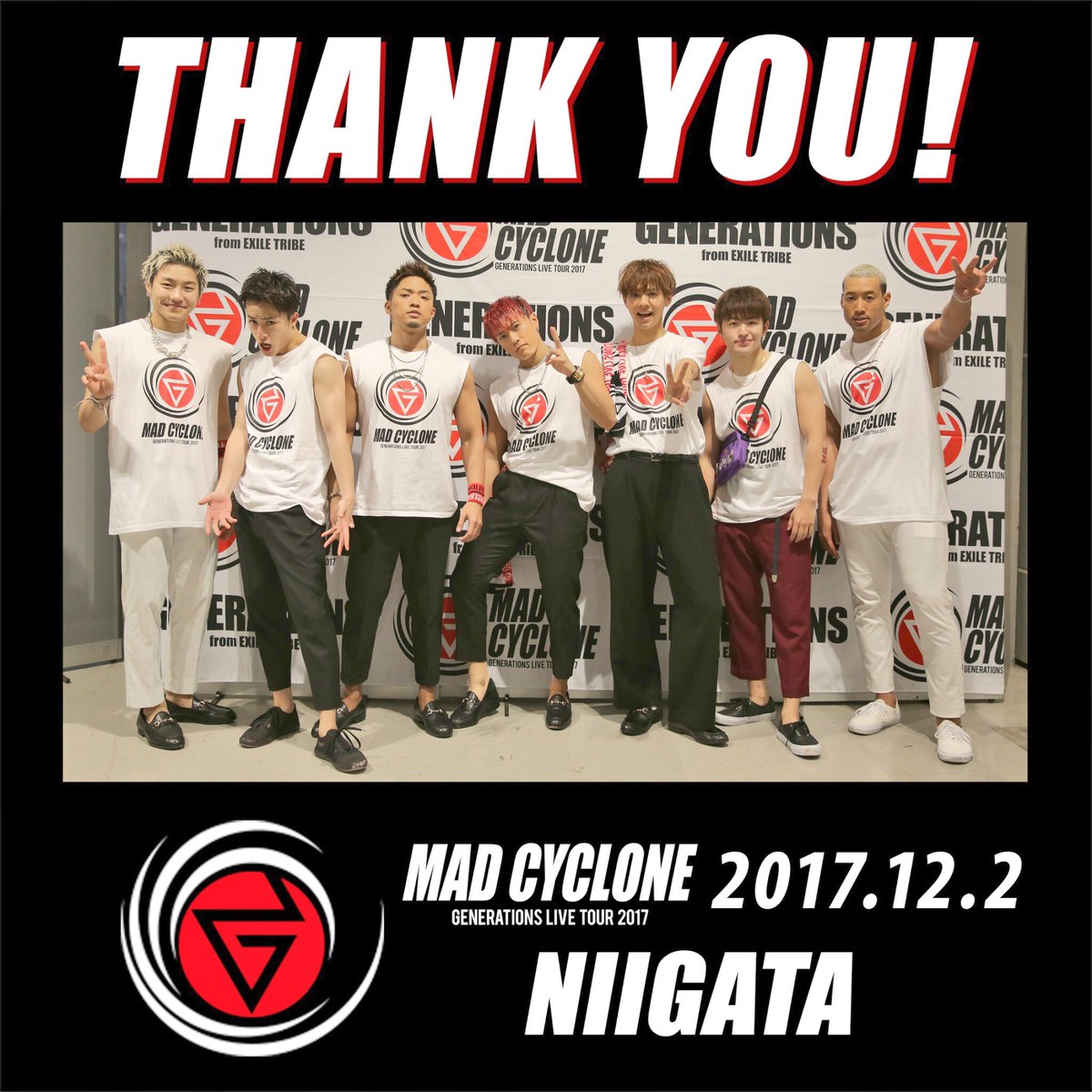 generationsfext's tweet photo. GENERATIONS LIVE TOUR 2017"MAD CYCLONE"
新潟公演初日が無事終了しました✨
寒空のなかお越しいただいた皆さん、ありがとうございました‼️
会場は熱く盛り上がりました🔥🔥🔥
明日も最高に楽しみましょう😊🙌🏻

#GENERATIONS
#MADCYCLONE https://t.co/7J4V1gWxv7