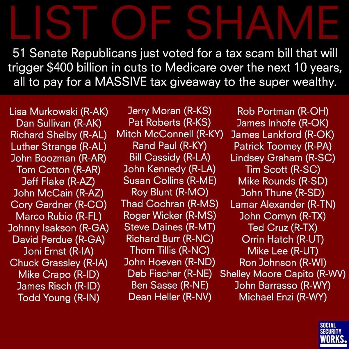 daCasObserver's tweet photo. I’m gonna be memorizing this list like Arya Stark in Game of Thrones come 2018 election time! #VoteThemOut #TaxScamBill https://t.co/LCI7CxAw5l