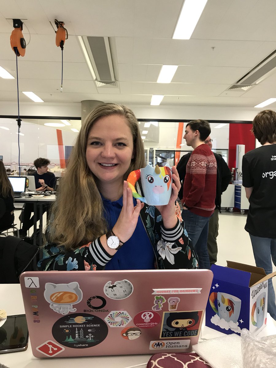 paw_lean's tweet photo. The lovely @katkoler just won a unicorn mug from #LocalHackDay π¦π @HackSheffield #shefcodefirst #sheftechwomen #codefirstgirls https://t.co/ub1Oguem10