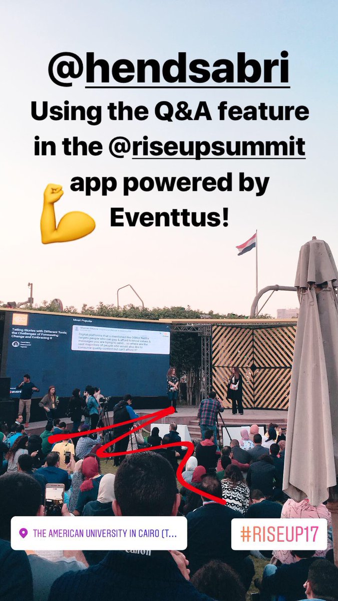 Eventtus's tweet photo. Guess who’s giving credit to the new Q&amp;A feature on the @riseupsummit app, powered by Eventtus! Yeah, @HendSabry #RiseUp17 #RiseUp #RiseUp2017 #ThinkHx https://t.co/B4nzkfe7nh