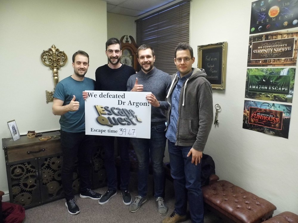 EscapeQuestUK's tweet photo. With a phenomenal escape time of 39 minutes 47 seconds these lads not only destroyed #The13thElement to save the world from the evil Dr. Argon, they also smashed the previous record time for the game.
Can You Escape?
https://t.co/FPmuEbAMuY https://t.co/4ntgWDkFhM