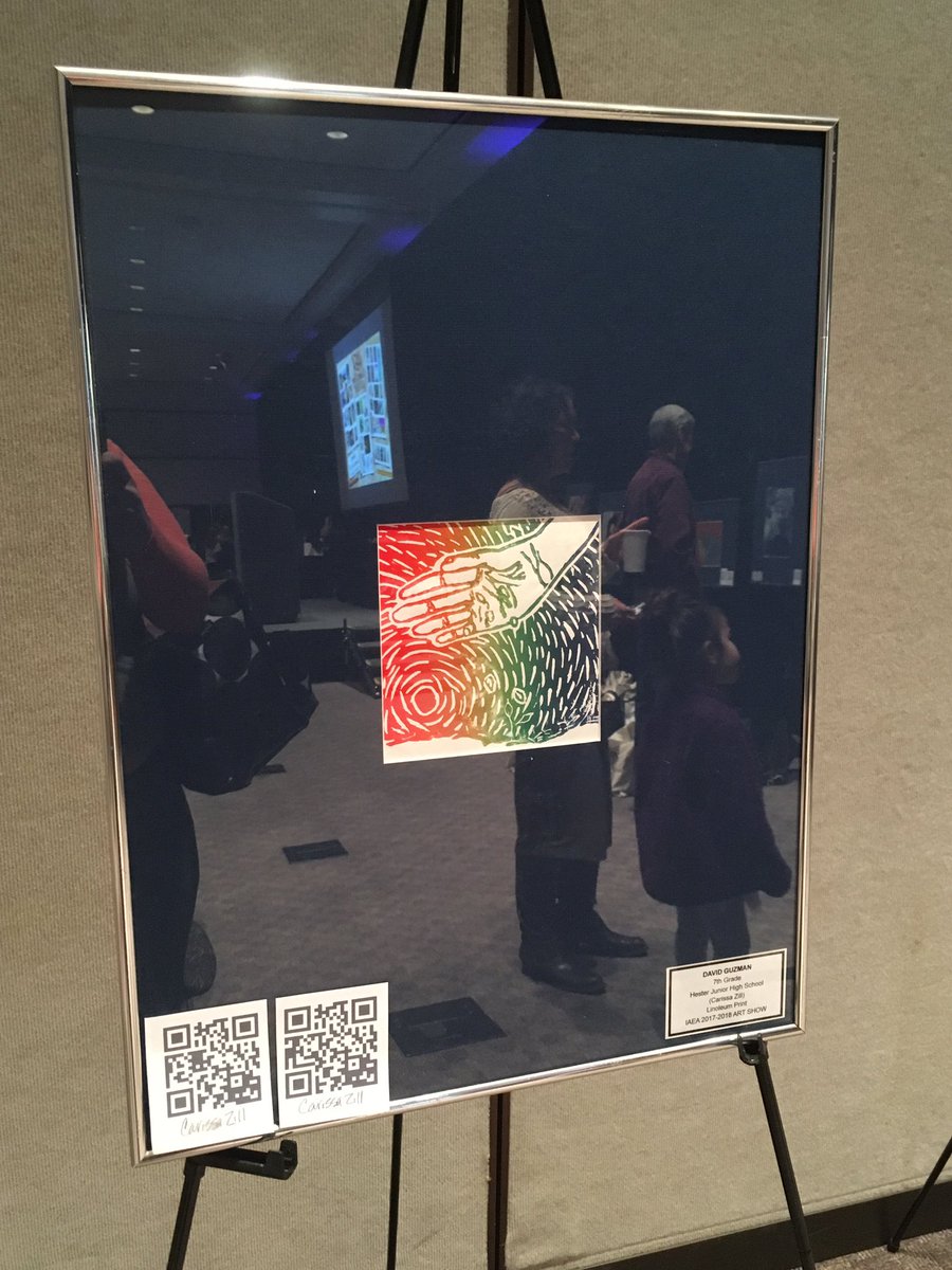 dustyartroom's tweet photo. Some great work at the #IAEA17 student art show featuring the work of our very own David Guzman's linoleum print @HesterJrHigh https://t.co/kpV2PMT6H2