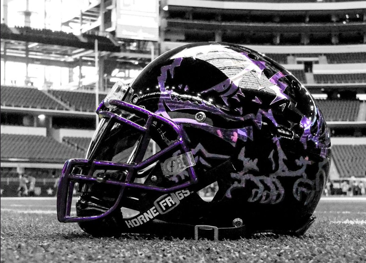 ESPNCFB's tweet image. Those @TCUFootball helmets for the Big 12 Championship Game ... 🔥