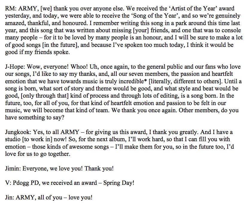 Wisha Mma17 Bts Winning Best Song Spring Day