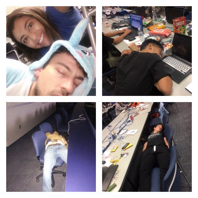DrTiffanyM's tweet photo. Two ways to do 5 am at a Hackathon. #HackByTheSea @vcinnovates @VenturaCOE https://t.co/vWwDePUVjz