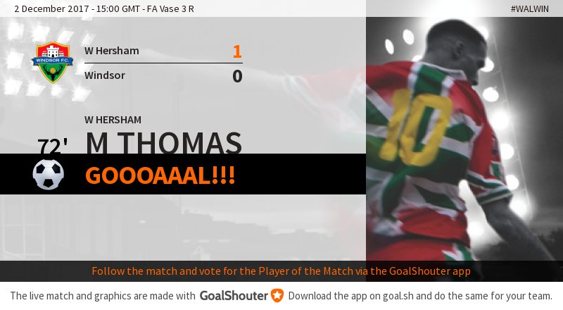 windsorfc's tweet photo. 72' #WALWIN 1-0: Goal! M Thomas (@waltonhershamfc) scores! https://t.co/rEQX9LKV9s https://t.co/8Trsyculnl