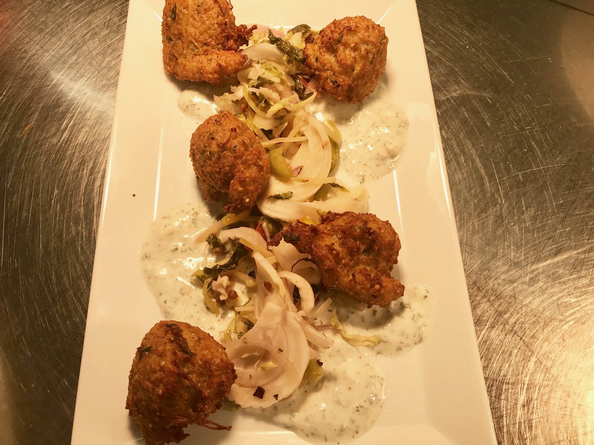 AMP150Cleveland's tweet photo. #FritterDay? Yep, it's a thing, and you'll be happy it is after trying with our new Spaghetti Squash Fritters with Pickled Julienne Vegetables, and Feta Herb Dressing... π https://t.co/ueRdYfSN8Y