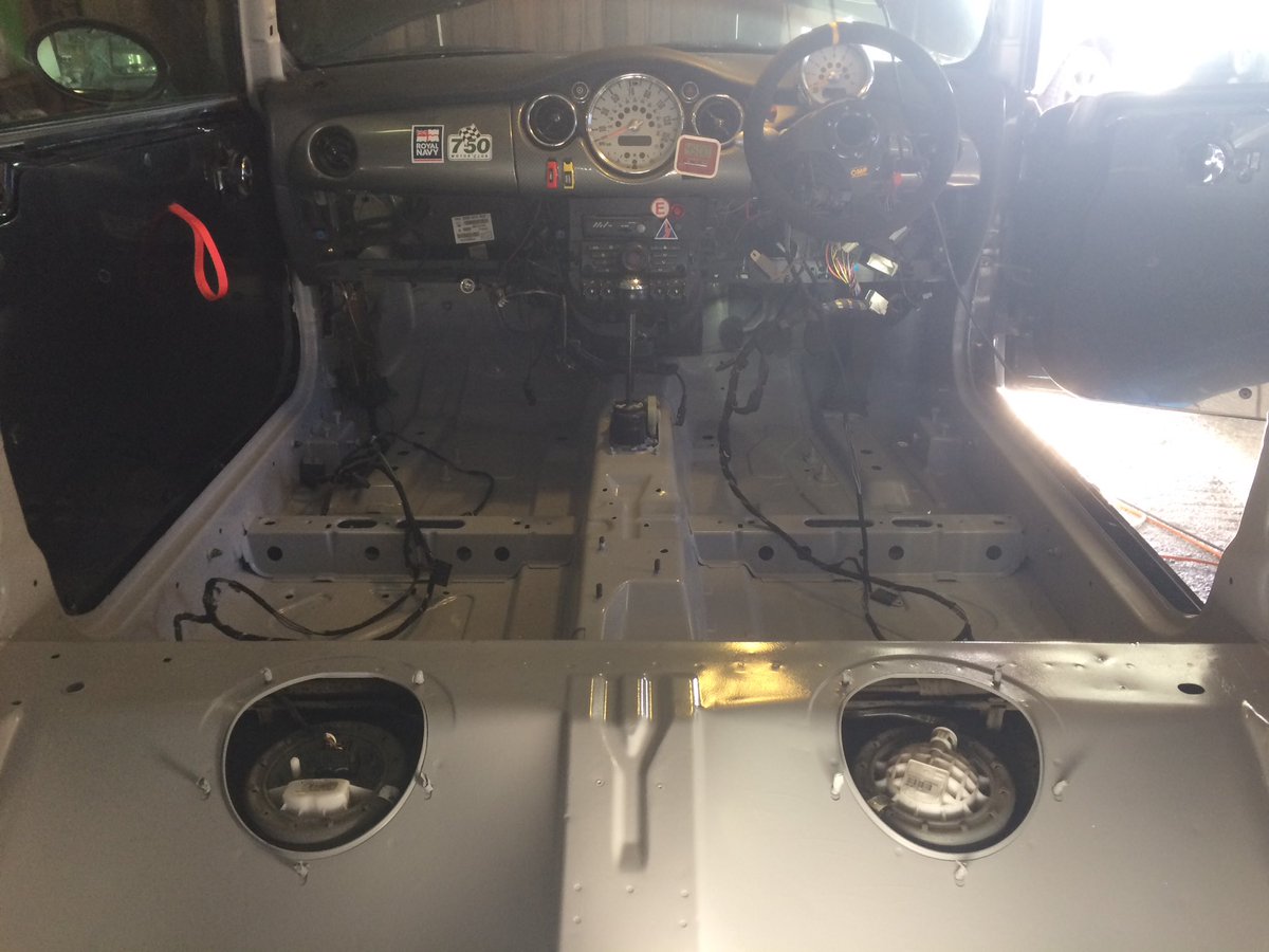 thriveracing's tweet image. With the season over the preparation for next year has started. Whilst I'm still looking for a suitable donor R53 at the right price I've started on some of the other bits. First up was tidying the rear wiring loom, removing the seam sealant and repainting. @rnrmcrt