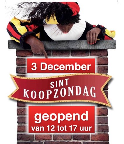 Voor uw Sint in kopen is onze winkel morgen geopend van 12 tot 17 uur.