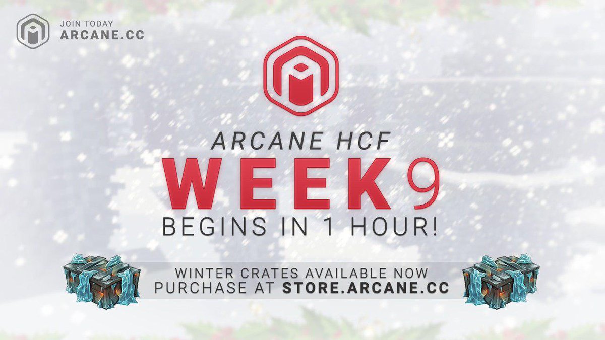 ArcaneCC's tweet image. Less than 1 hour until HCF SOTW! 🌎

Some changes for this map:
  - TNT Minecarts have been removed.
  - Spigot optimizations.

Winter Crate Keys are here! store.arcane.cc 🗝️

Free Gift Card Code:
  8776 5982 5054

RT + Follow for a chance to win 15 WINTER CRATE KEYS!✨
