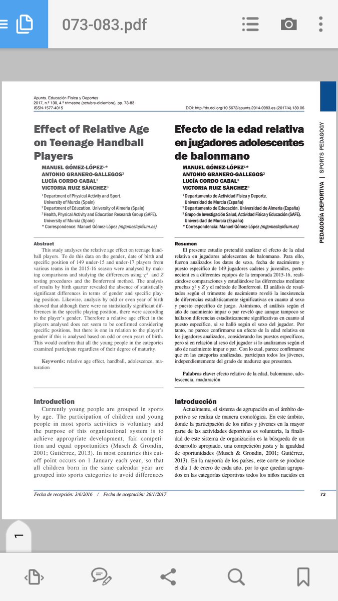mgomezlop69's tweet photo. Nueva publicación Scopus Q3 sobre #Balonmano de varios componentes @VickyRS94  del Grupo de Investigación @safeumu de @umucafd. Gracias a la @FBmRMurcia por su colaboración. https://t.co/yryyZUaAVt
