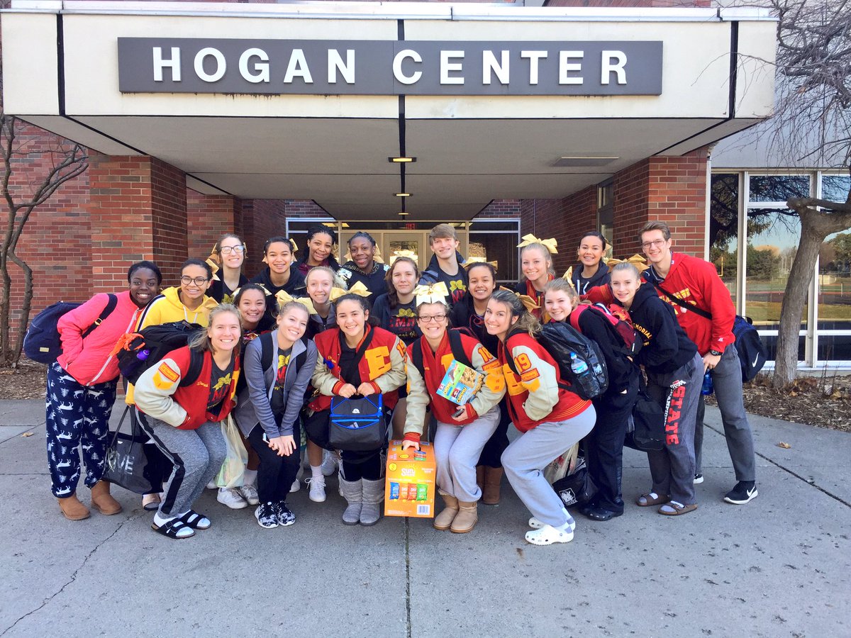 MHSChargerCheer's tweet photo. We've made it to Alma College and warm up has begun! So exited for this opportunity! ❤️💛 https://t.co/vdxtWm6uAm