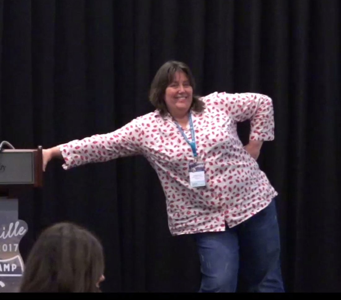 awoods's tweet photo. Per the MC's request - her #sillyposes on stage at #WCUS :) https://t.co/SCAxn7BoHj