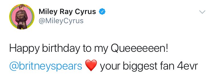 Miley Cyrus wishes Britney Spears a happy birthday via message. 